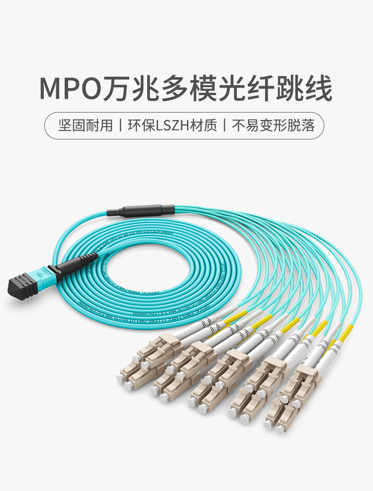 多模万兆MPO-LC24芯OM3光纤跳线 100G转10对LC MPO分支光纤跳纤_http://www.haile-cn.com.cn_数据中心_第1张