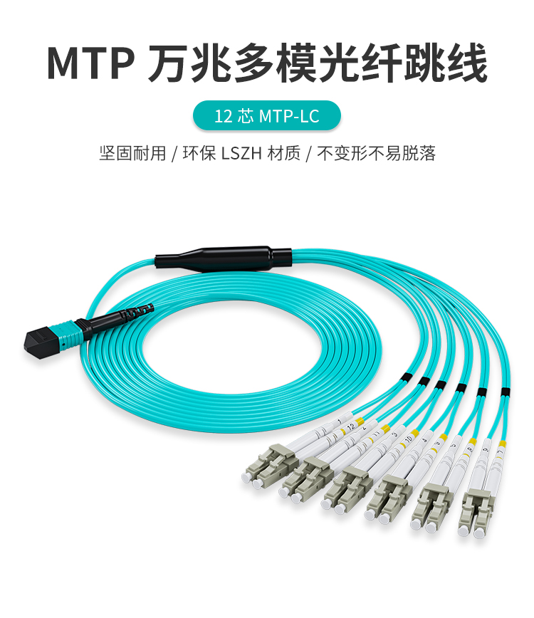 光纤跳线MTP-LC 12芯40G转10G/100G转25G多模万兆OM3-300 MTP分支光纤线_http://www.haile-cn.com.cn_布线产品_第1张
