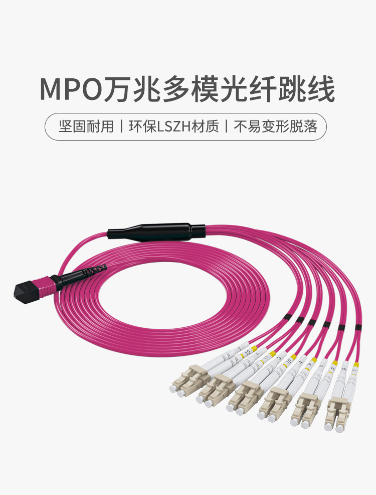 多模万兆MPO-LC12芯 40G转10G/100G转25G多模万兆OM4 MPO分支光纤线_http://www.haile-cn.com.cn_布线产品_第1张