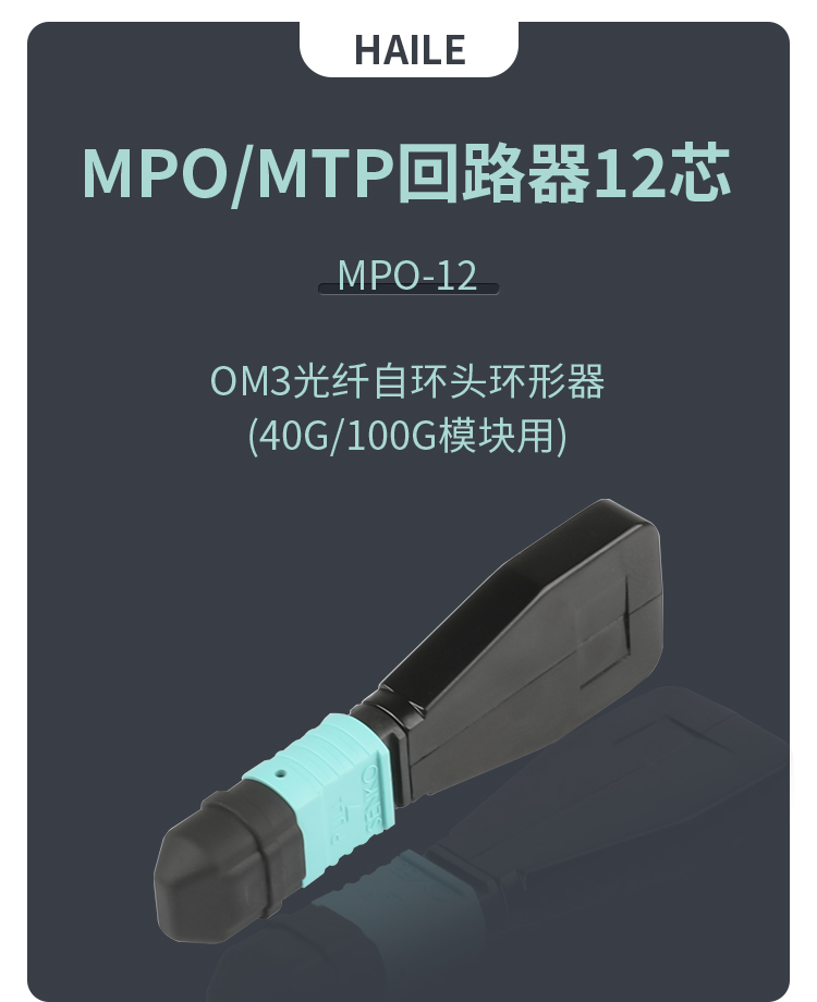MPO/MTP回路器12芯 OM3光纤自环头环形器 40G/100G模块用_http://www.haile-cn.com.cn_数据中心_第1张