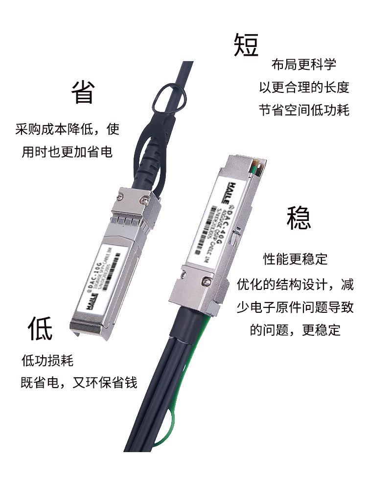 铜缆QSFP+ DAC堆叠线 万兆40G转4个10G高速线缆 通用华为H3C思科曙光 浪潮等_http://www.haile-cn.com.cn_布线产品_第3张