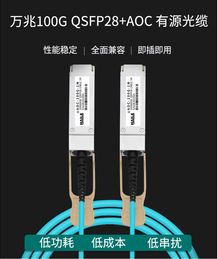 QSFP28+AOC光纤堆叠线 万兆100G有源直连光缆 通用华为 H3C 思科 曙光 浪潮等_http://www.haile-cn.com.cn_数据中心_第1张