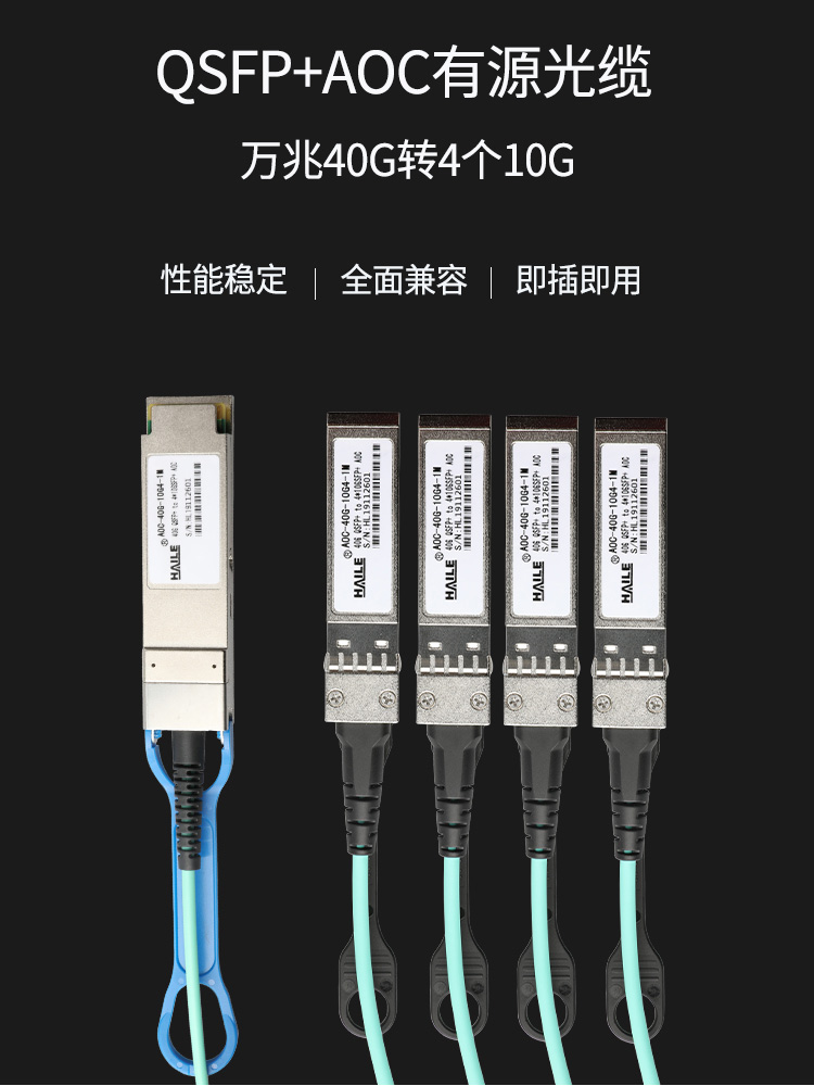 QSFP+AOC光纤堆叠线 万兆40G转4个10G有源线缆 通用华为H3C思科曙光浪潮等_http://www.haile-cn.com.cn_布线产品_第1张