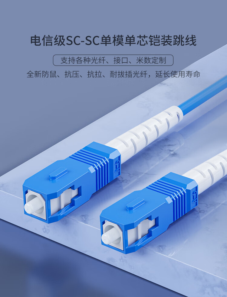 铠装防鼠咬光纤跳线 电信级单模单芯尾纤SC-SC跳纤 9/125_http://www.haile-cn.com.cn_布线产品_第1张