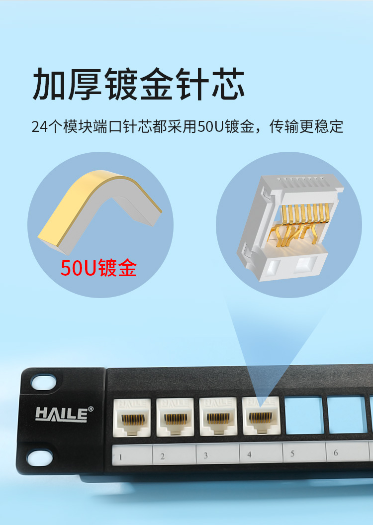 海乐（Haile）超五类24口配线架50u镀金 1U机架式机柜CAT5e网络配线架数据中心专用HT-2024A_http://www.haile-cn.com.cn_数据配线架_第5张