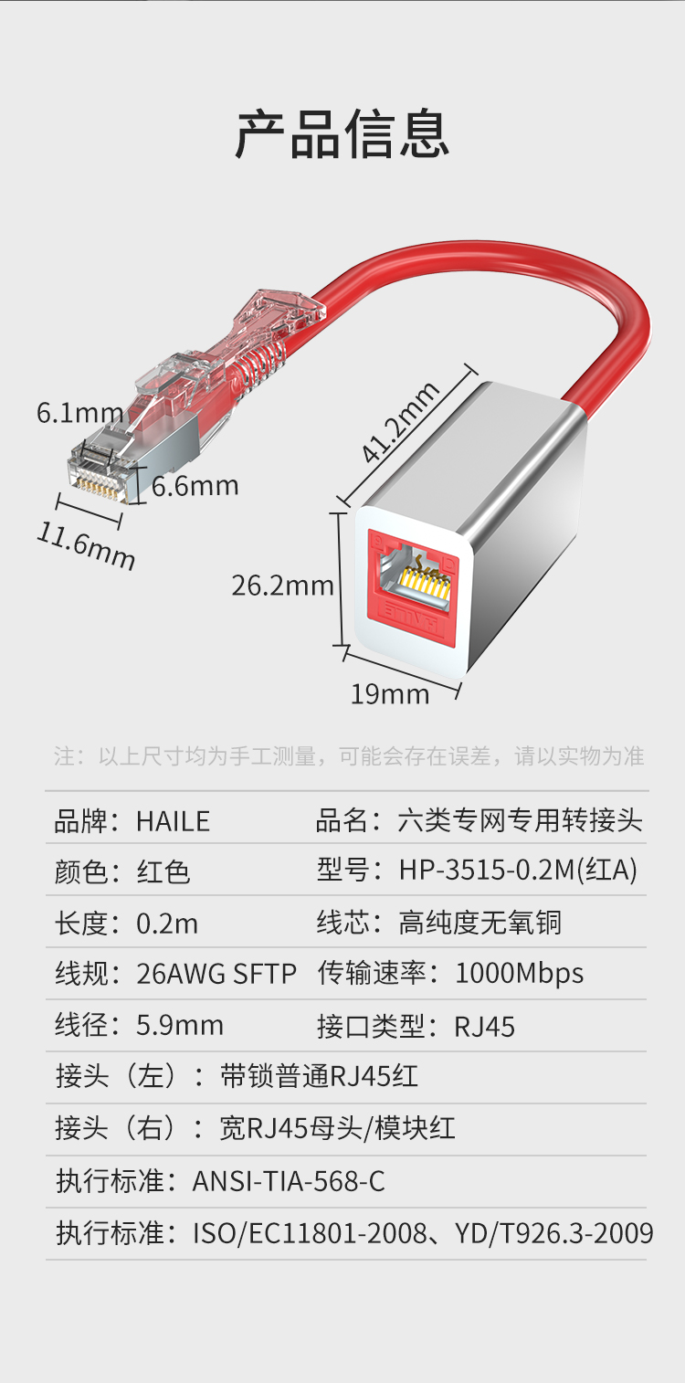 HAILE海乐内外网屏蔽转换头 HP-3515-0.2M(红A)_http://www.haile-cn.com.cn_专网屏蔽产品_第8张