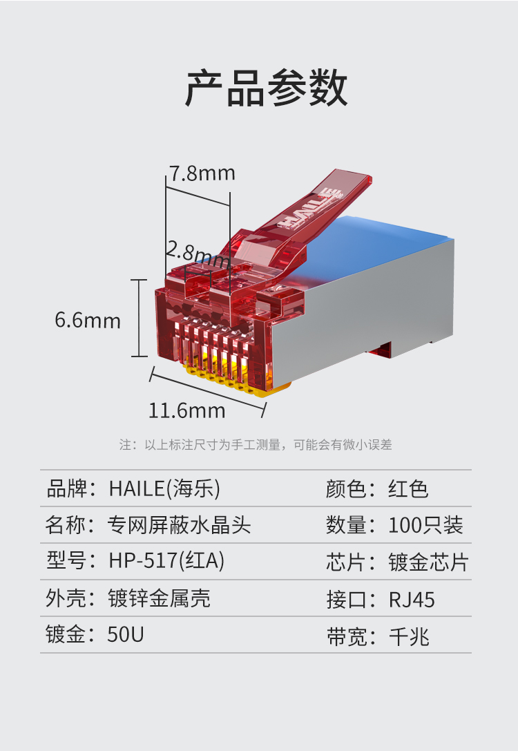 HAILE海乐 内外网屏蔽网络水晶头 HP-517(红A)_http://www.haile-cn.com.cn_专网屏蔽产品_第7张