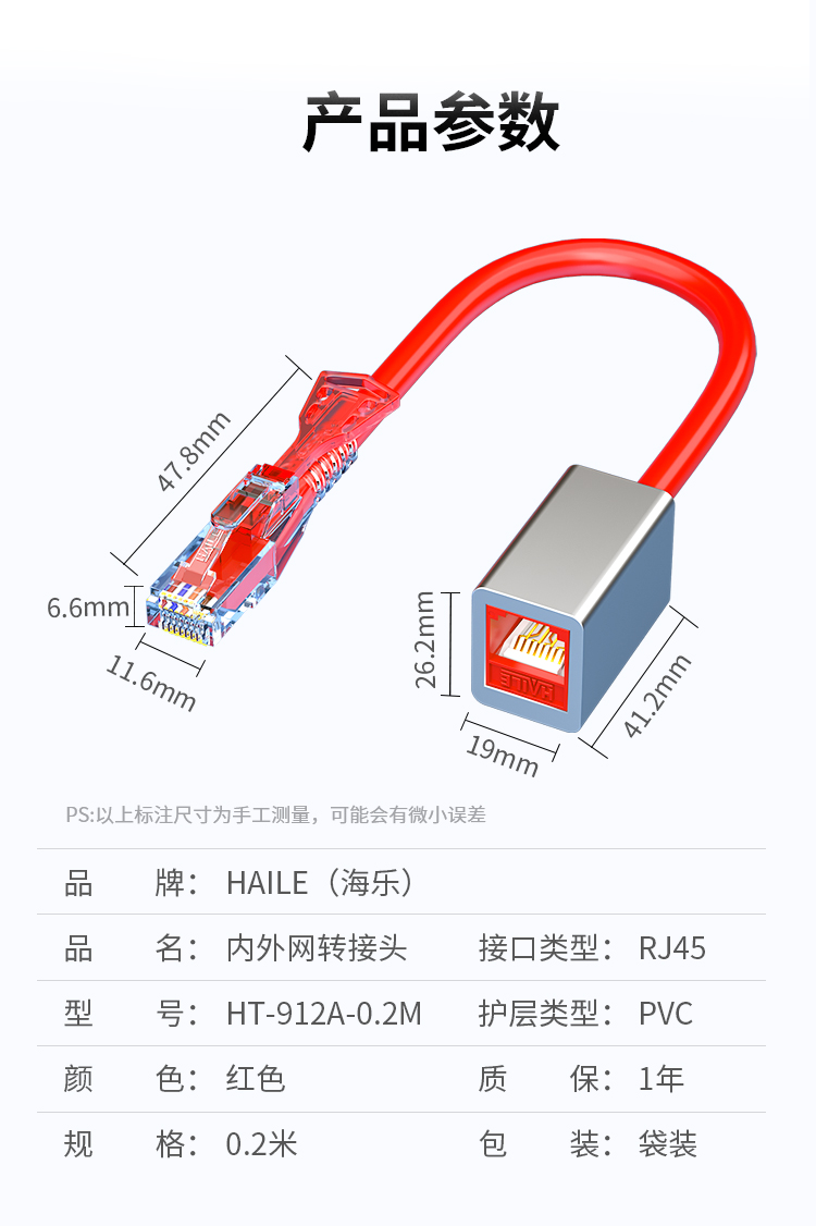 HAILE海乐内外网非屏蔽转接头 红色HT-912A-0.2M_http://www.haile-cn.com.cn_专网非屏蔽产品_第7张